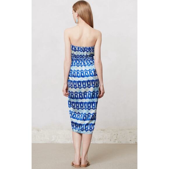 Anthropologie Andree DeLair Cordelia Strapless Batik Midi Dress XS - Picture 2 of 10